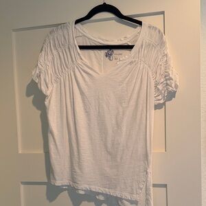 Pilcro White Short Sleeve Top with Ruched Detail